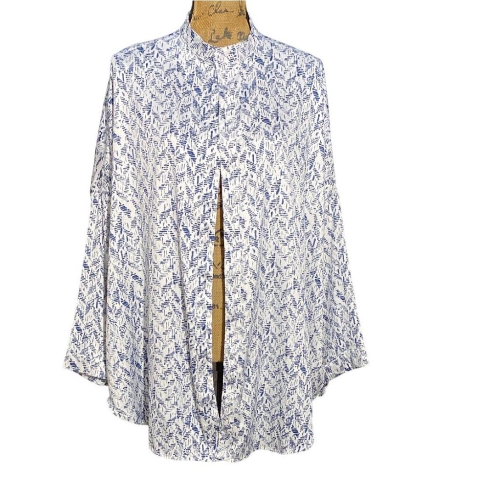Kimchi M L Cardigan Top Kimono Jacket White Blue Hammered Batik Oversize Unique